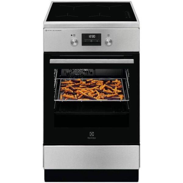 Aragaz Electrolux LKI564266X, Electric, Inductie, 4 zone de gatit, Booster, SteamBake, AirFry, Autocuratare catalitica, Timer electronic, Grill, Iluminare cuptor, Clasa A, Argintiu