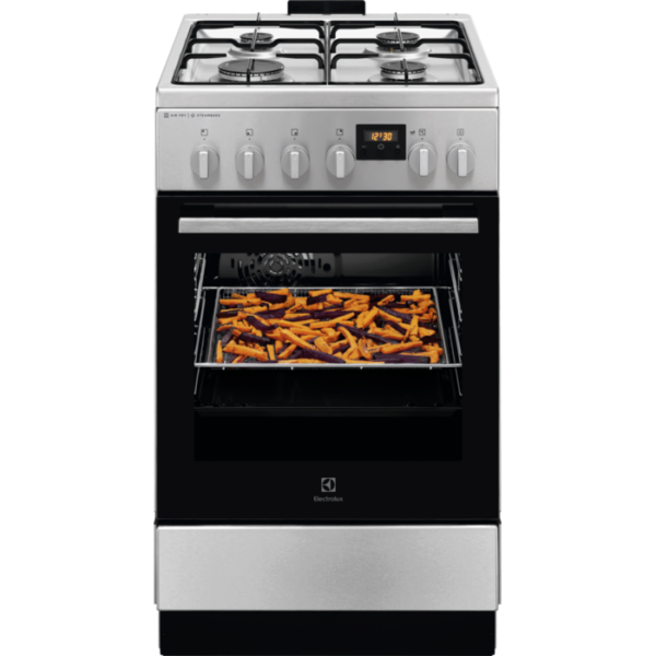 Aragaz Electrolux LKK564221X, Mixt, 4 arzatoare, Cuptor electric, Autocuratare catalitica, SteamBake, AirFry, Timer, Grill electric, Clasa A, 50 cm, Inox