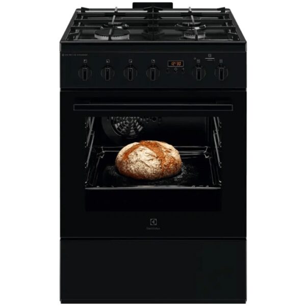 Aragaz Electrolux LKK660220K, Mixt, 4 arzatoare , Siguranta plita, Aprindere integrata, Cuptor electric, Plus Steam, AirFry, Timer, Grill electric, Clasa A, 60 cm, Negru