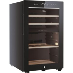 Racitor de vinuri Haier HWS42GDAU1, 42 sticle, WiFi, LED, dual zone, Usa reversibila, Clasa G, H 82 cm, Negru