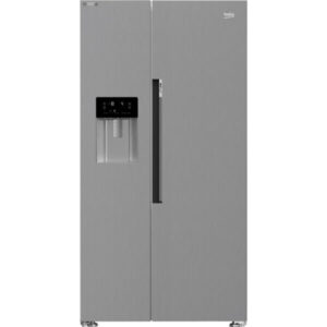 Side by side Beko GN162341XBN, 571 l, NeoFrost Dual Cooling, Dozator apa/gheata, Raft sticle, Touch control, HarvestFresh, Compresor Inverter, Clasa E, H 179 cm, Argintiu