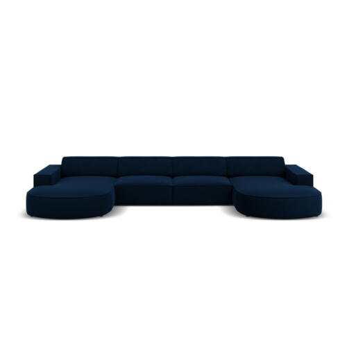Colțar albastru cu tapițerie din catifea (cu șezlong în formă de "U") Jodie - Micadoni Home