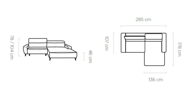 Coltar living Stream pe stanga – L285 x l178 x h107 cm