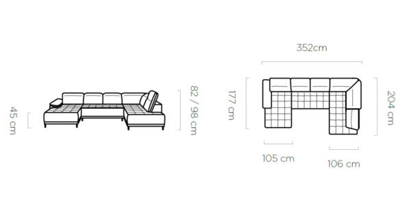 Coltar living extensibil Focus pe dreapta XL – L352 x l204 x h98 cm