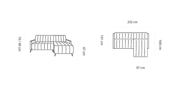 Coltar living extensibil Molly Corner pe dreapta – L232 x l168 x h90 cm