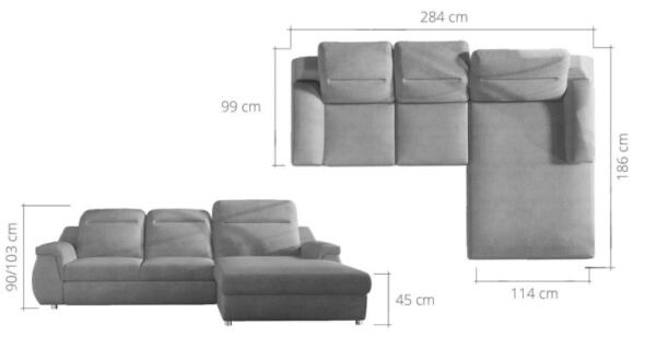 Coltar living extensibil Monero Mini pe dreapta – L284 x l186 x h103 cm