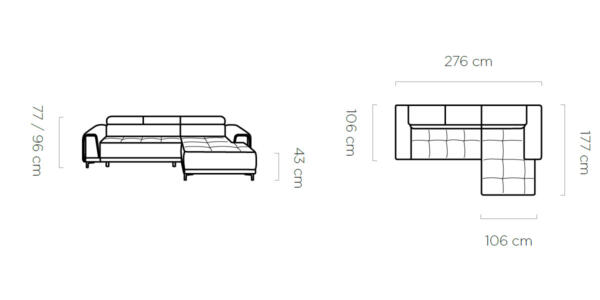 Coltar living extensibil Volta Mini pe stanga – L276 x L177 x h106 cm