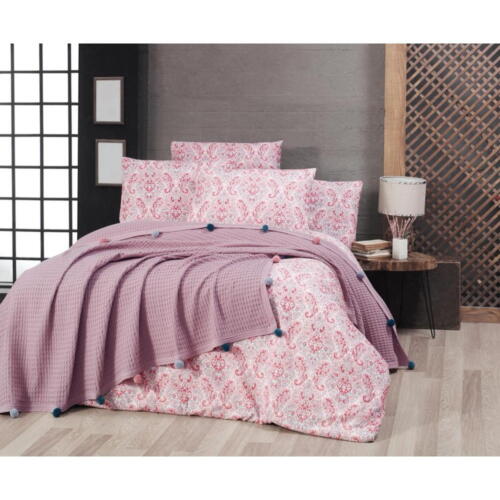Cuvertură roz-deschis din bumbac pentru pat de o persoană 160x240 cm – Mila Home