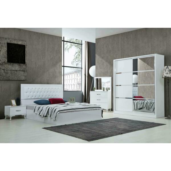 Dormitor Modern Marmaris - Alb - Dulap 2 usi Glisante