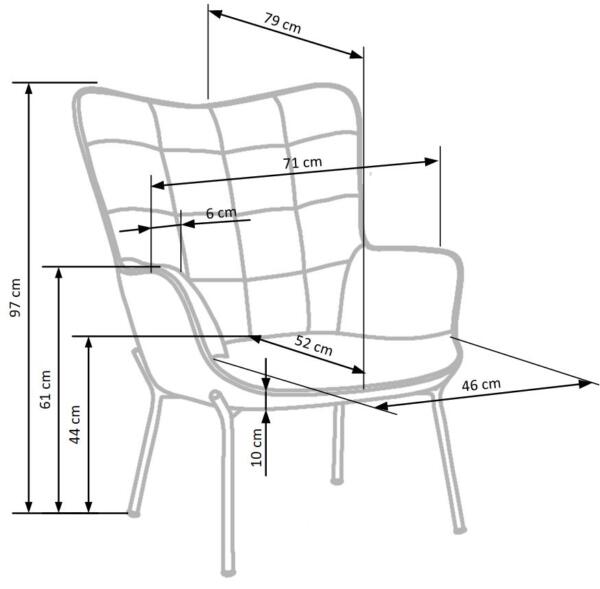 Fotoliu tapitat Castel Albastru – l79 x A71 x h97 cm