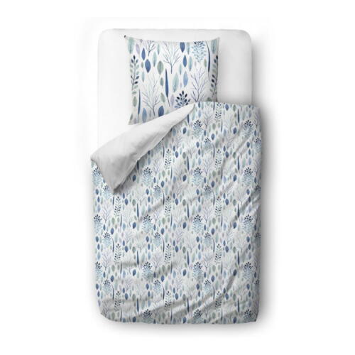 Lenjerie de pat alb/albastru din bumbac satinat pentru o persoană 135x200 cm Blue Winter Floral - Butter Kings