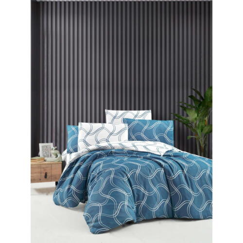 Lenjerie de pat albastră pentru pat dublu/extins și cearceaf 200x220 cm Blue Design – Mila Home