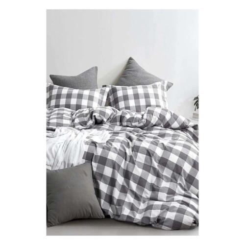 Lenjerie de pat alb/gri din bumbac pentru pat dublu/extins și cearceaf 200x220 cm – Mila Home