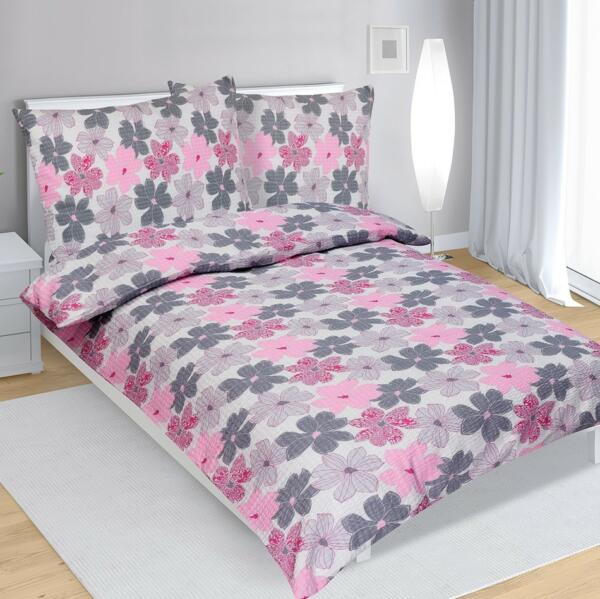 Lenjerie de pat creponată Flori roz