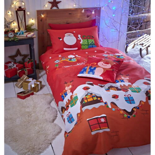 Lenjerie de pat cu model de Crăciun Catherine Lansfield Rudolf