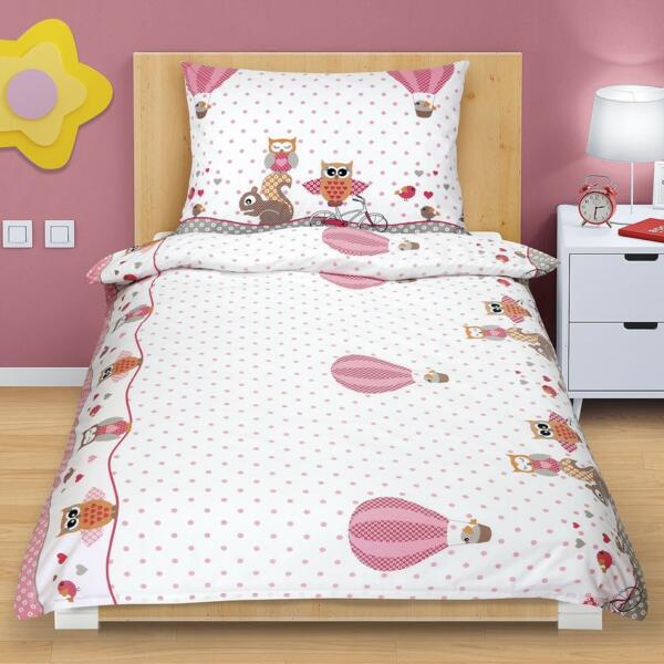 Lenjerie de pat din bumbac Bufniță roz