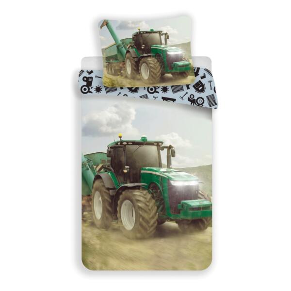 Lenjerie de pat din bumbac pentru copii Tractor green