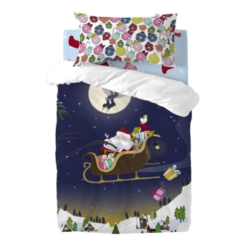 Lenjerie de pat din bumbac pentru pilotă și pernă copii Mr. Fox Merry Christmas
