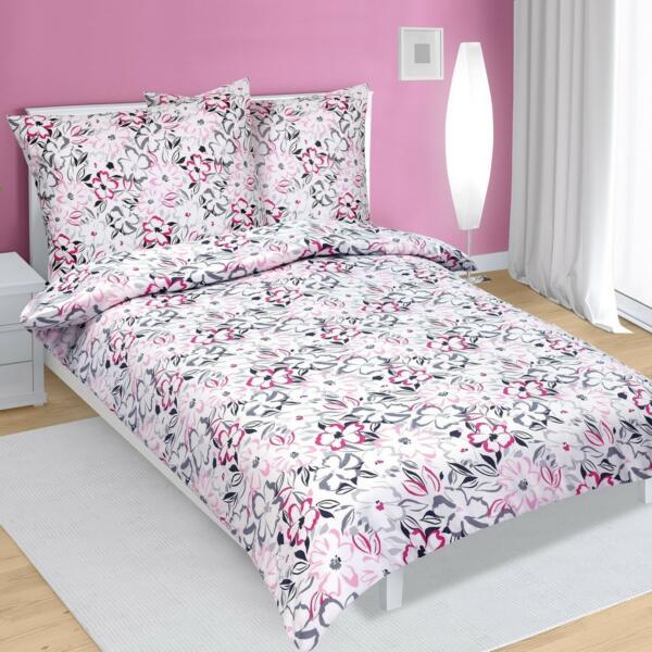 Lenjerie de pat din satin Flori roz