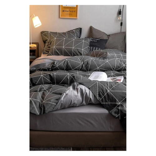 Lenjerie de pat gri închis din bumbac pentru pat dublu/extins și cearceaf 200x220 cm – Mila Home