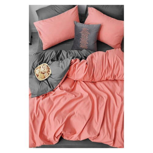 Lenjerie de pat în culoarea somonului/gri din bumbac pentru pat dublu/extins și cearceaf 200x220 cm – Mila Home