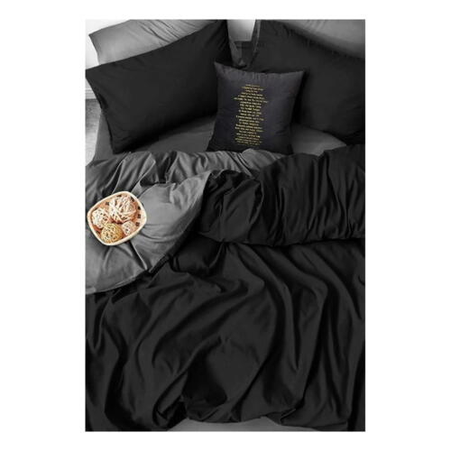 Lenjerie de pat neagră/gri din bumbac pentru pat de o persoană/extins și cearceaf 160x220 cm – Mila Home