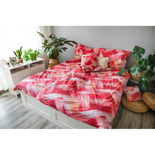Lenjerie de pat roșie din bumbac pentru pat de o persoană 140x200 cm LP Dita Red – Cotton House