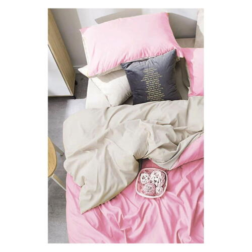 Lenjerie de pat roz/crem din bumbac pentru pat dublu/extins și cearceaf 200x220 cm – Mila Home