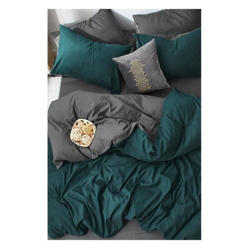 Lenjerie de pat verde petrol/gri din bumbac pentru pat de o persoană/extins și cearceaf 160x220 cm – Mila Home