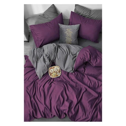 Lenjerie de pat violetă/gri din bumbac pentru pat dublu/extins și cearceaf 200x220 cm – Mila Home