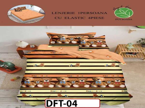 Lenjerie din finet 4 piese 1 Persoana Cearceaf cu Elastec - DFT04