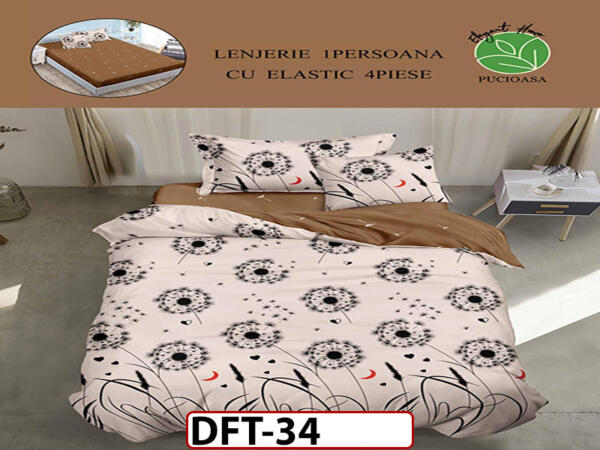 Lenjerie din finet 4 piese 1 Persoana Cearceaf cu Elastec - DFT34