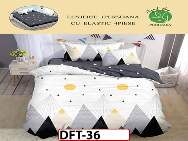 Lenjerie din finet 4 piese 1 Persoana Cearceaf cu Elastec - DFT36