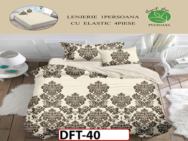 Lenjerie din finet 4 piese 1 Persoana Cearceaf cu Elastec - DFT40