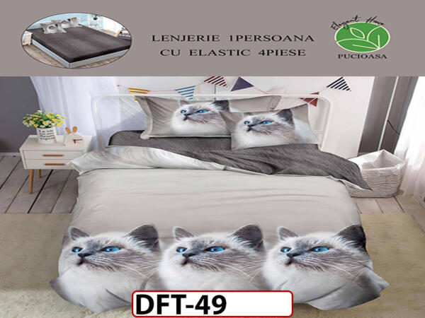 Lenjerie din finet 4 piese 1 Persoana Cearceaf cu Elastec - DFT49