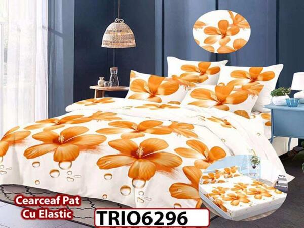 Lenjerie din finet 6 piese cearsaf cu elastic - TRIO6296