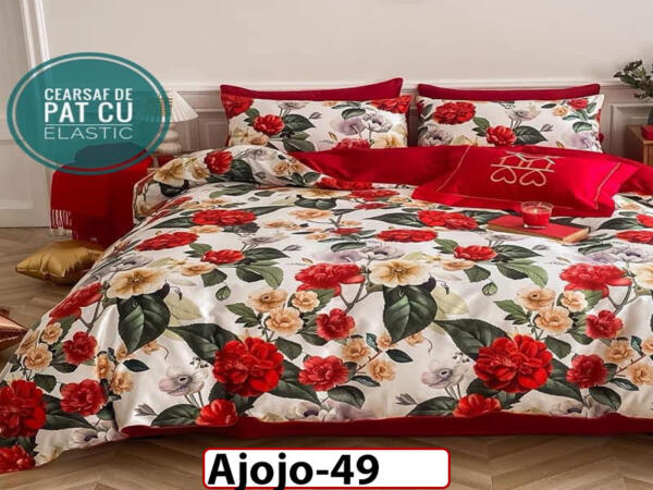 Lenjerie din finet 6 piese si cearceaf cu Elastic - AJOJO49