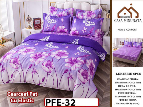 Lenjerie din finet 6 piese si cearceaf cu Elastic - PFE32