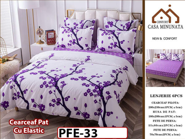 Lenjerie din finet 6 piese si cearceaf cu Elastic - PFE33