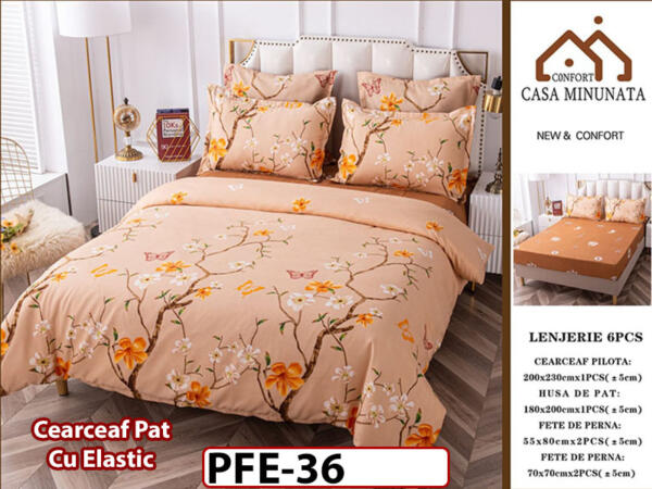 Lenjerie din finet 6 piese si cearceaf cu Elastic - PFE36