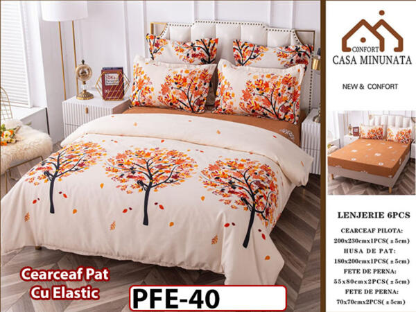 Lenjerie din finet 6 piese si cearceaf cu Elastic - PFE40