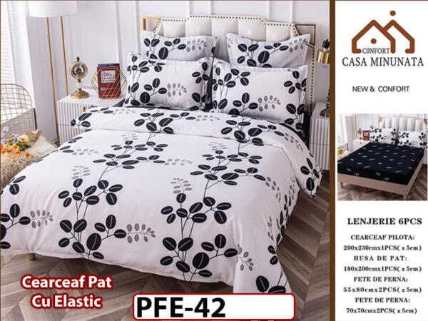 Lenjerie din finet 6 piese si cearceaf cu Elastic - PFE42