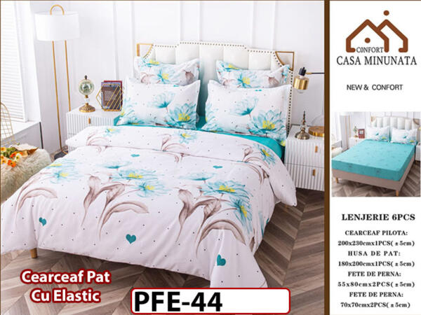 Lenjerie din finet 6 piese si cearceaf cu Elastic - PFE44