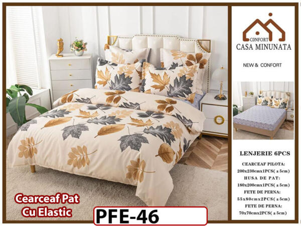 Lenjerie din finet 6 piese si cearceaf cu Elastic - PFE46