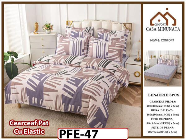 Lenjerie din finet 6 piese si cearceaf cu Elastic - PFE47