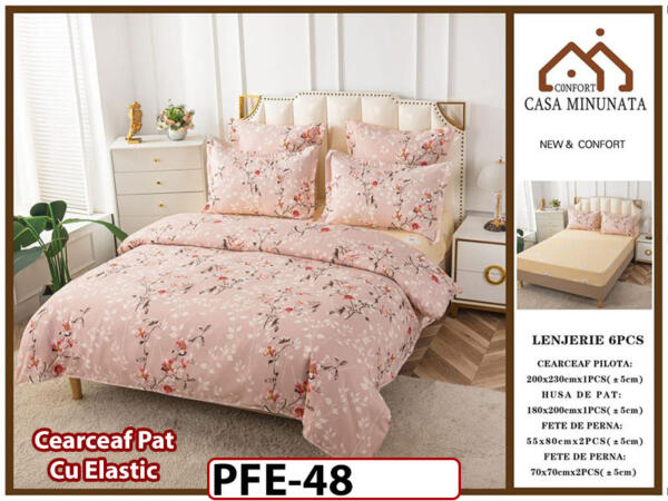 Lenjerie din finet 6 piese si cearceaf cu Elastic - PFE48