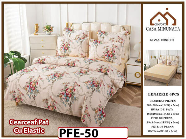 Lenjerie din finet 6 piese si cearceaf cu Elastic - PFE50