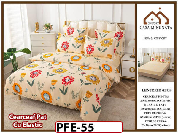 Lenjerie din finet 6 piese si cearceaf cu Elastic - PFE55