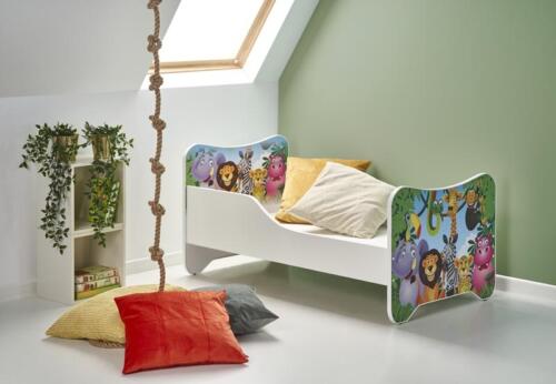 Pat din pal pentru copii, Happiness Jungle Alb / Multicolor, 140 x 70 cm