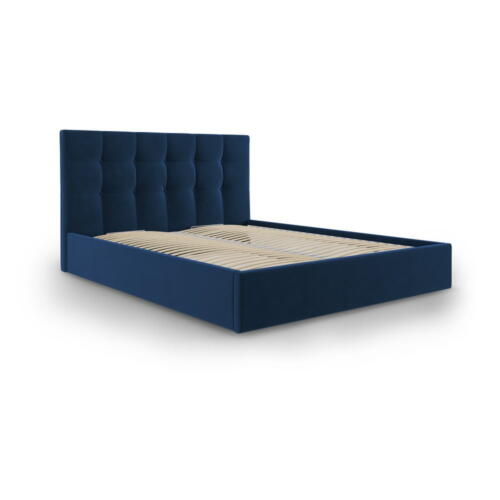 Pat matrimonial 160x200 cm albastru închis tapițat cu spațiu de depozitare cu somieră Nerin – Mazzini Beds